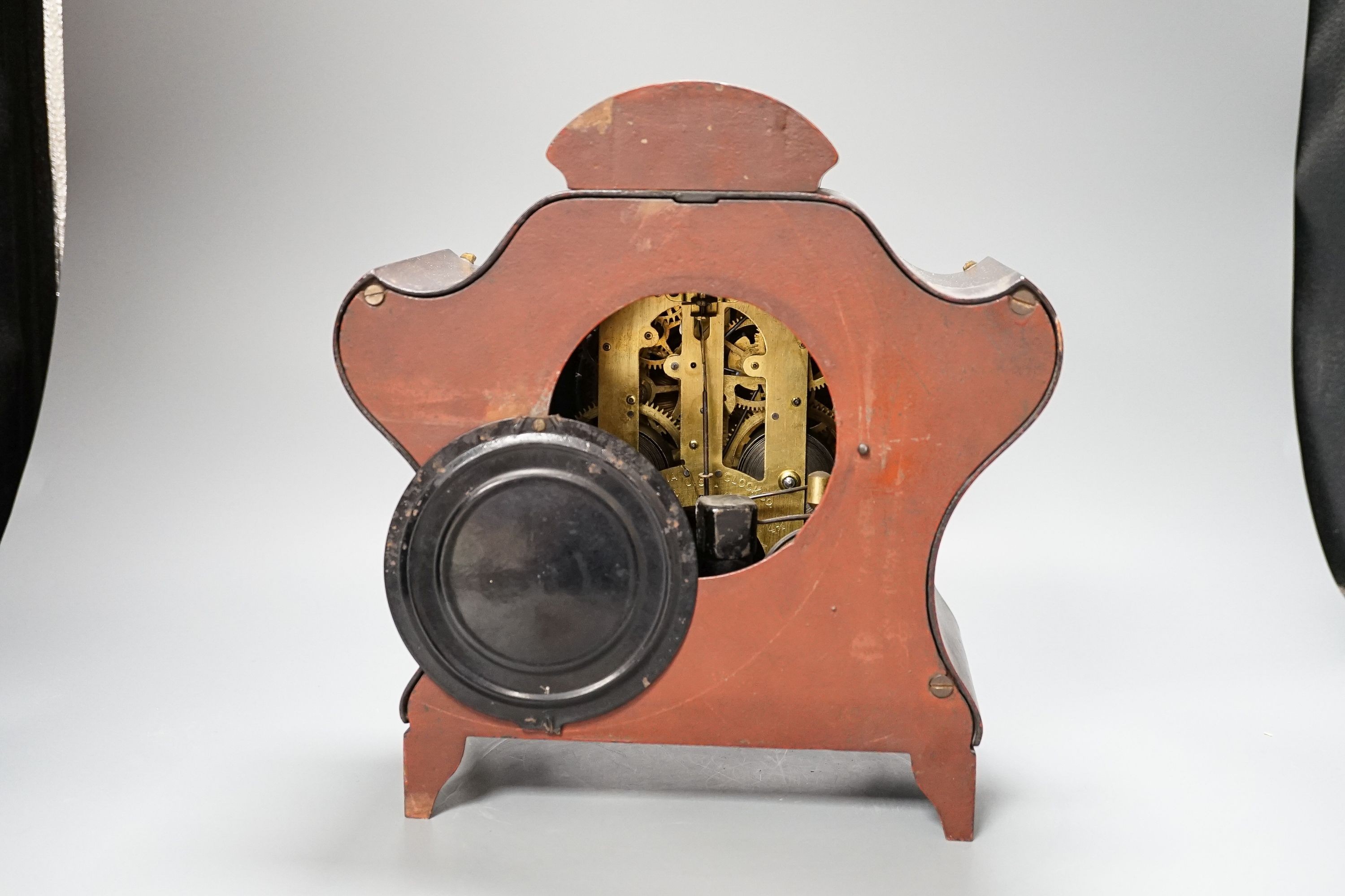 A late 19th century American brass mounted mahogany mantel clock, height 27cm